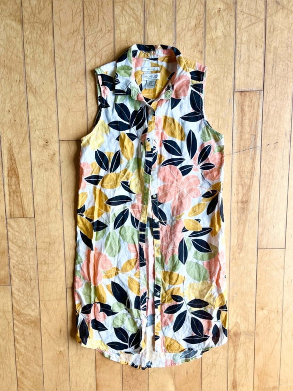 Rachel Zoe Tropical 100% Linen Sleeveless Button‑Front Tunic Size XS